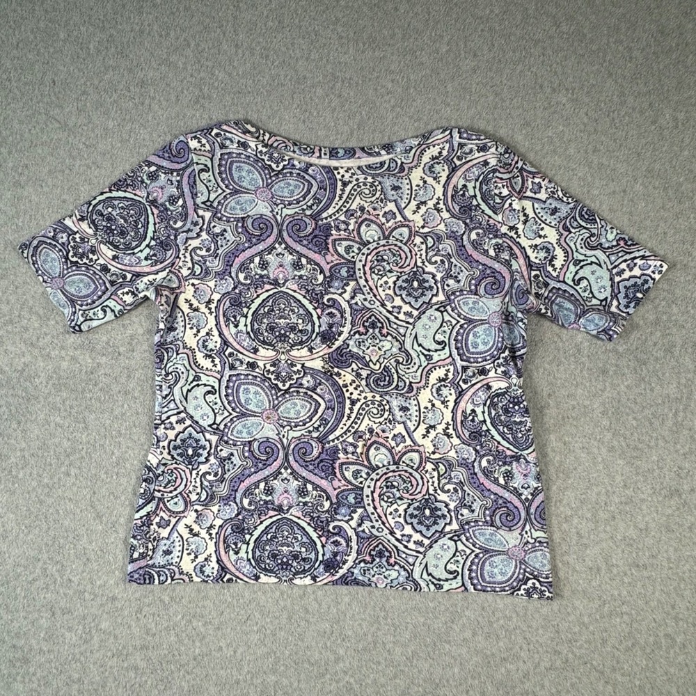 Charter Club Luxury Pima Cotton Paisley Print Boat Neck Top Purple Blue Size (L)